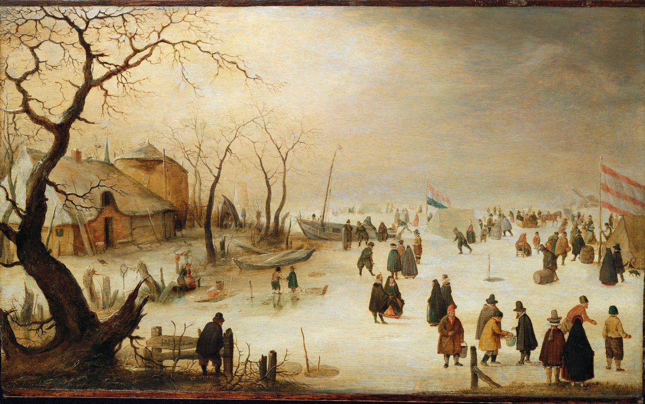 Uma paisagem do rio de inverno com figuras no gelo de Hendrik Avercamp