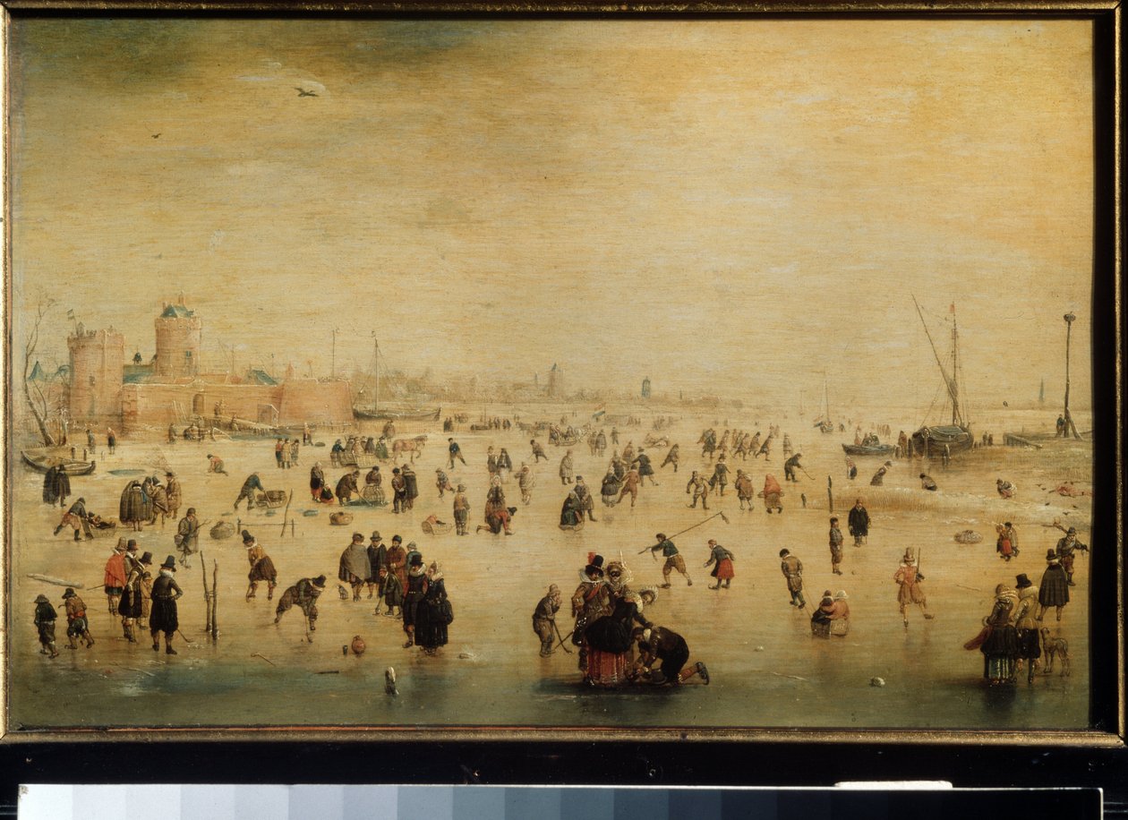 "" Ice Skaters "" (Cena de inverno) (holandês) Pintura de Hendrick Avercamp (1585-1634) por volta de 1615 Moscou, Museu de Belas Artes de Pushkin de Hendrik Avercamp