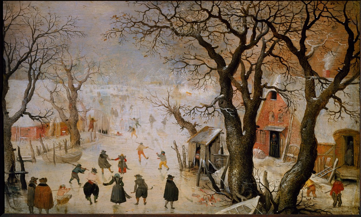 Winter Landscape in the Netherlands Skaters on a gele lake (pintura de Hendrik Avercamp