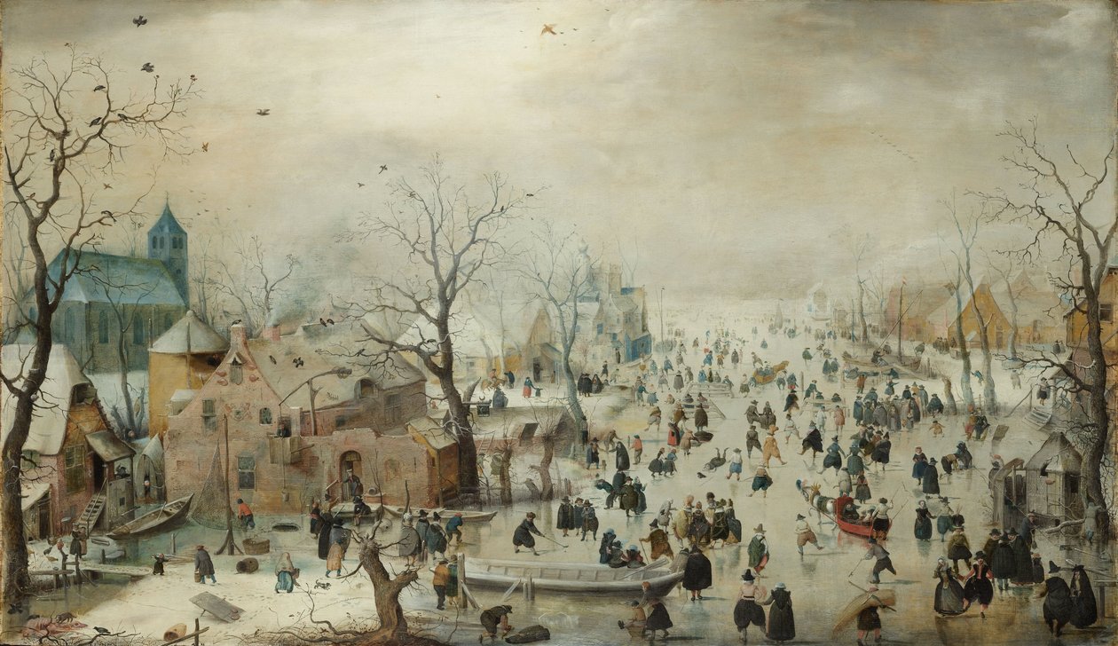 Paisagem de inverno com patinadores. c.1608 (óleo no painel) de Hendrik Avercamp