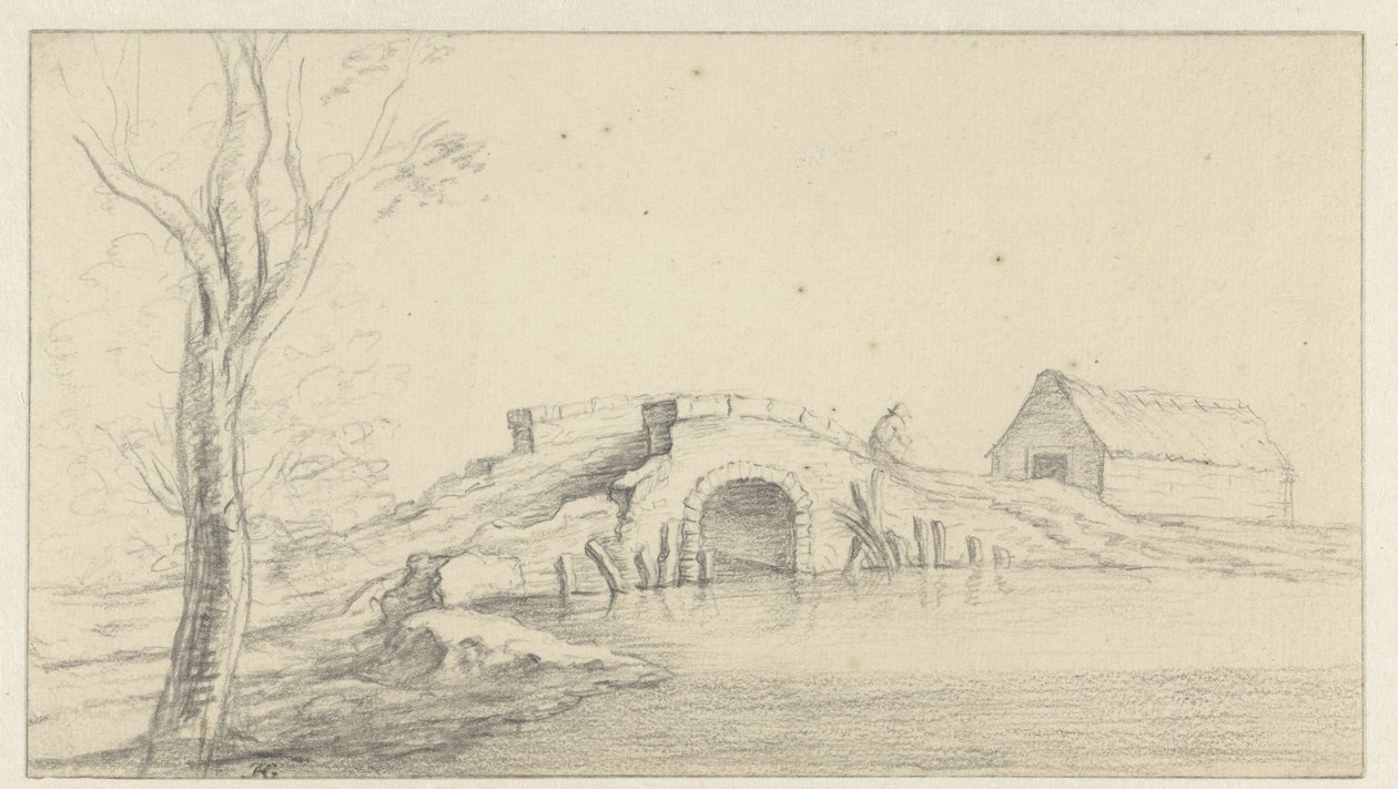 Paisagem com ponte de pedra dilapidada de Hendrik Chalon