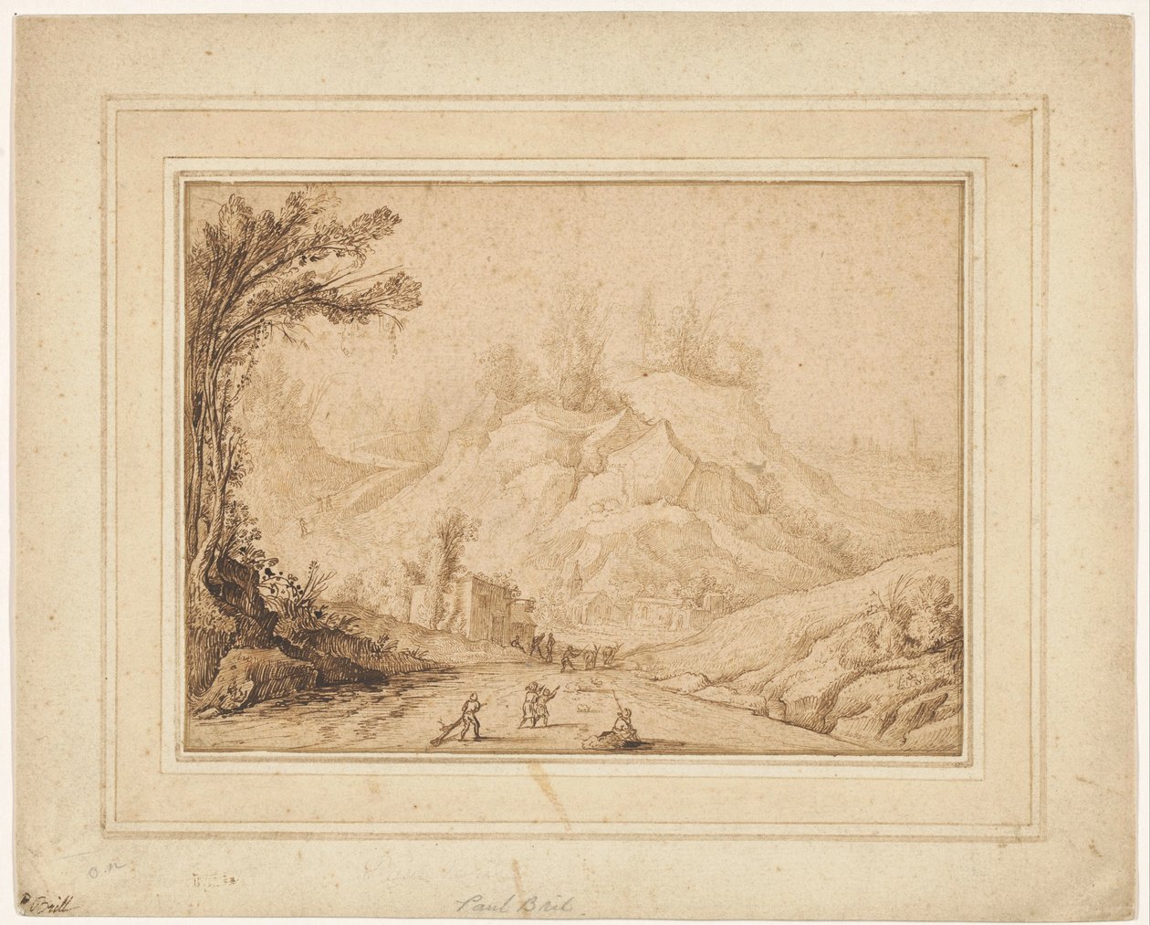 Paisagem montanhosa com figuras em uma estrada perto de uma pousada de Hendrick Cornelisz. Vroom