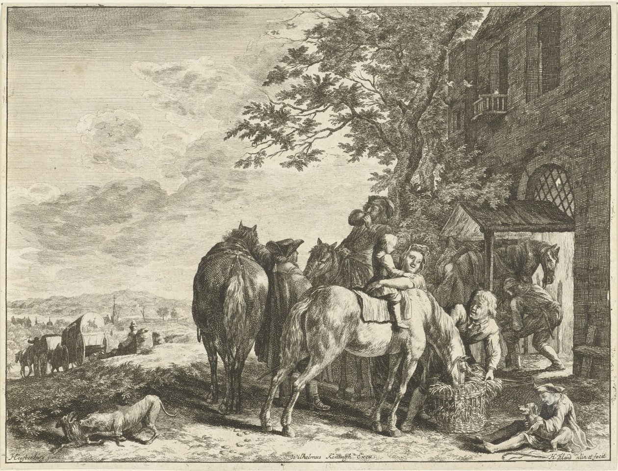 Forja viajantes Cavaleiros na frente de uma pousada de Hendrik Elandt