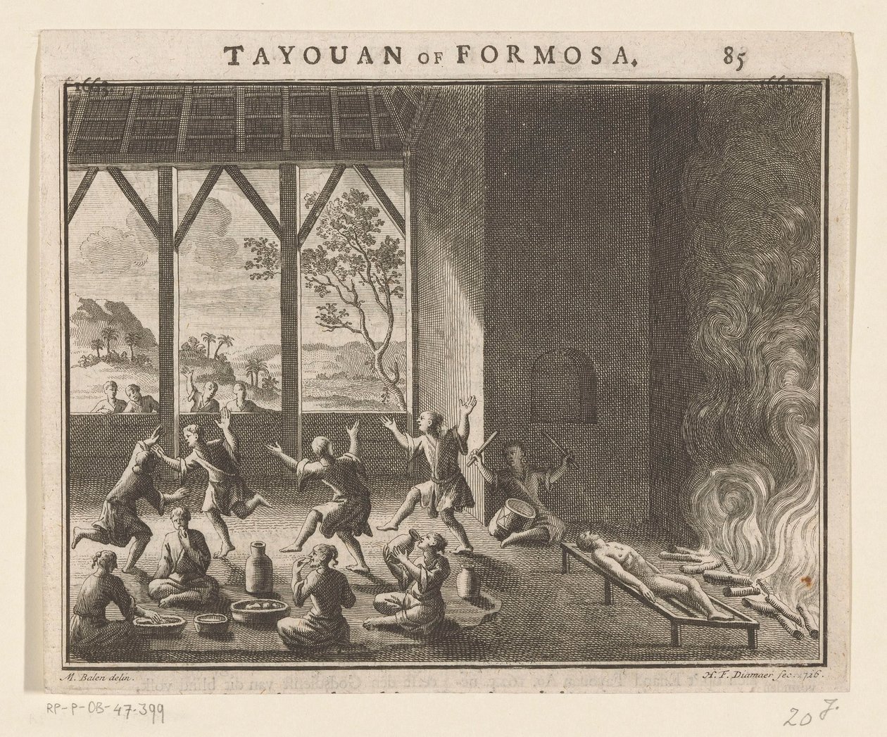 Parte do ritual de enterro dos residentes de Formosa
Tayouan de Formosa (título sobre o objecto) de Hendrik Frans Diamaer