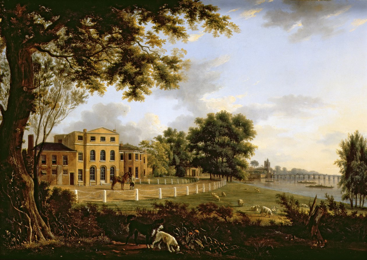 Vista da fazenda de Chelsea com a ponte do Tamisa e Battersea, 1790 de Hendrik Frans de Cort