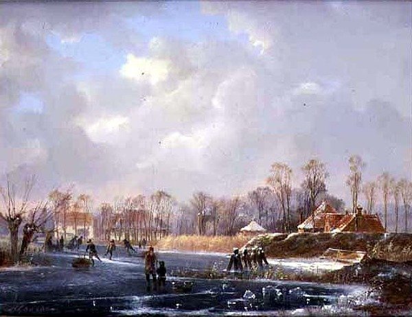 Paisagem com figuras em um rio congelado (óleo sobre tela) de Hendrik Gerrit ten Cate