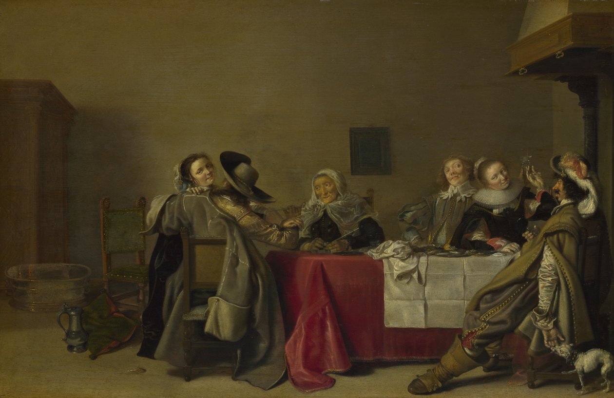Uma companhia alegre na mesa, 1630 de Hendrik Gerritsz. Pot