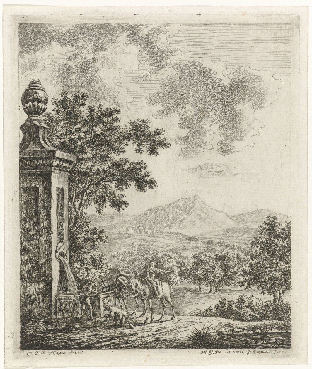 Paisagem com figuras por um poço de Hendrik Godart de Marée