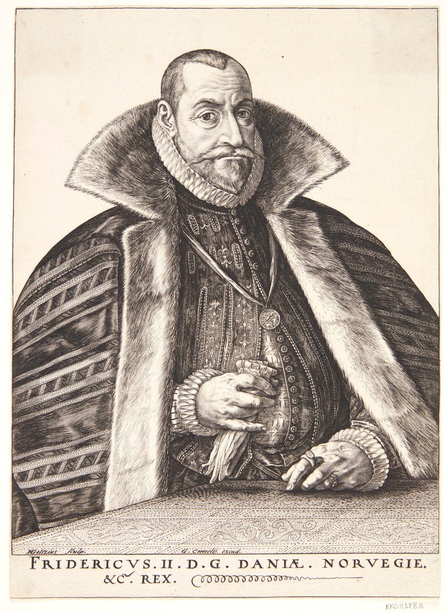 Dinamarquês: Frederik II, Rei da Dinamarca e da Noruega de Hendrik Goltzius
