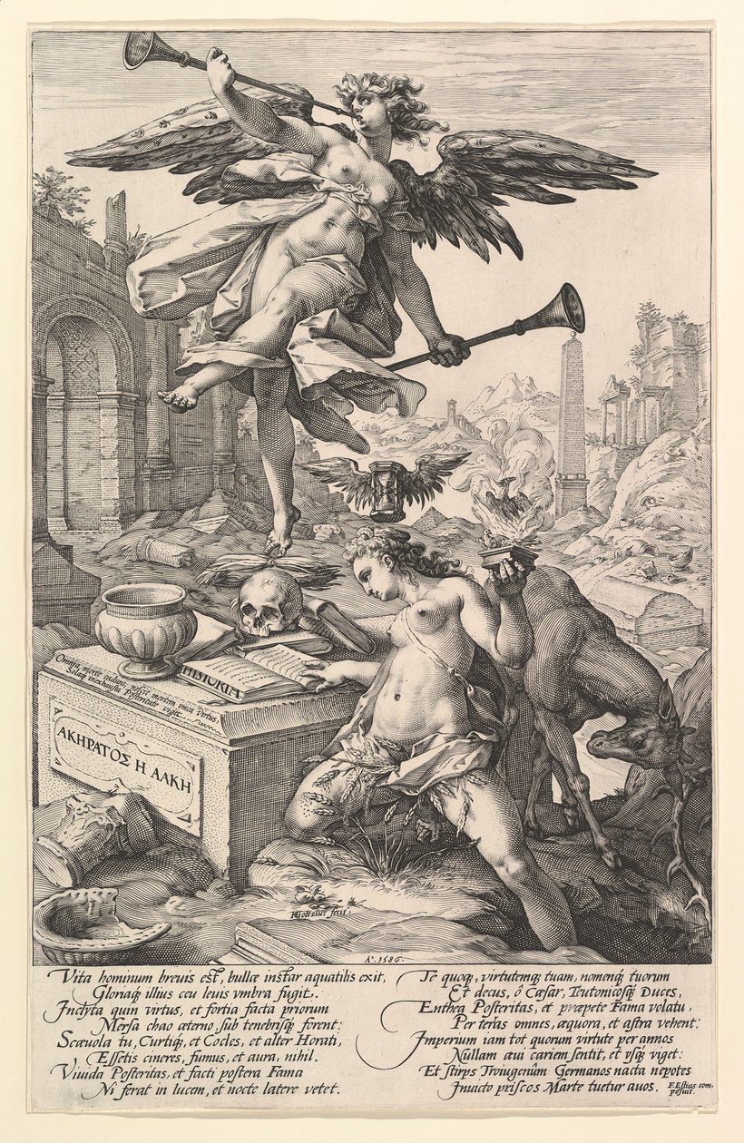 Fama e História, da série Os Heróis Romanos, 1586. de Hendrik Goltzius