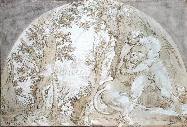 Hércules e o leão de Nemean de Hendrik Goltzius