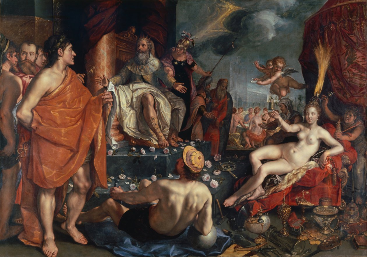 Hermes apresenta Pandora ao rei Epimeteu, 1611 de Hendrik Goltzius