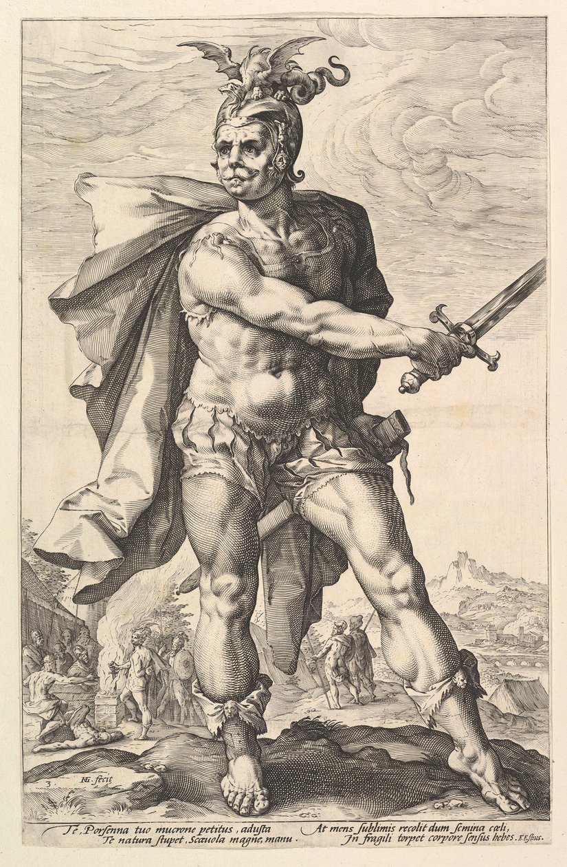 Scaevola, da série Os heróis romanos, 1586. de Hendrik Goltzius