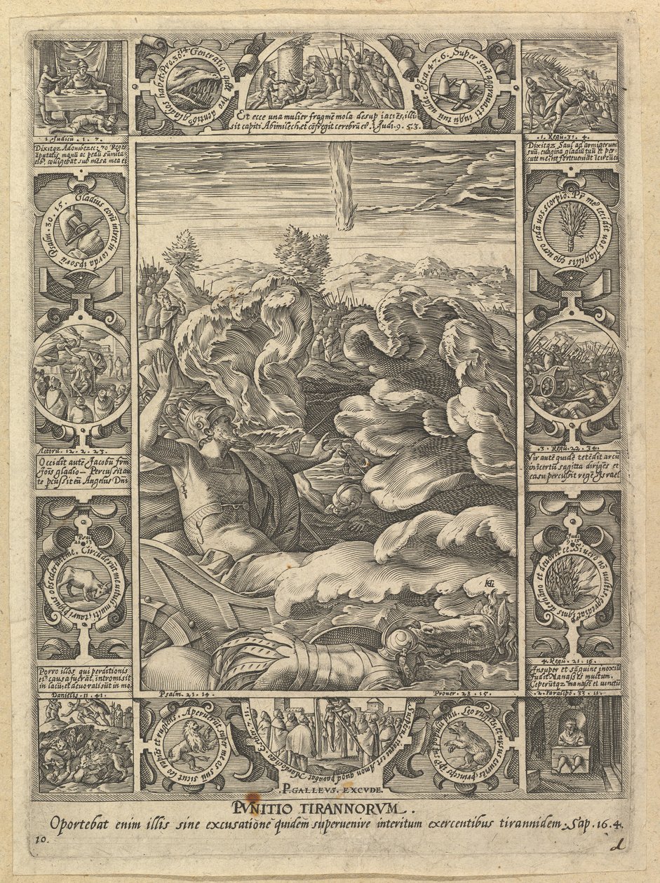Punitio Malorum, de Alegorias da Fé Cristã, de Cristão e Profano Allego .... nd de Hendrik Goltzius