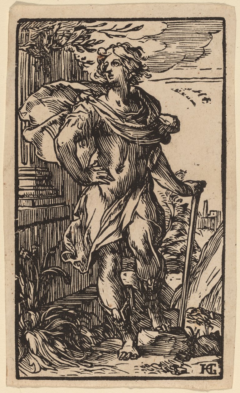 Jovem de pé com uma bengala de Hendrik Goltzius