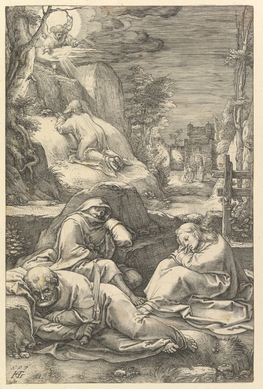 A agonia no jardim, de A paixão de Cristo, 1597. de Hendrik Goltzius