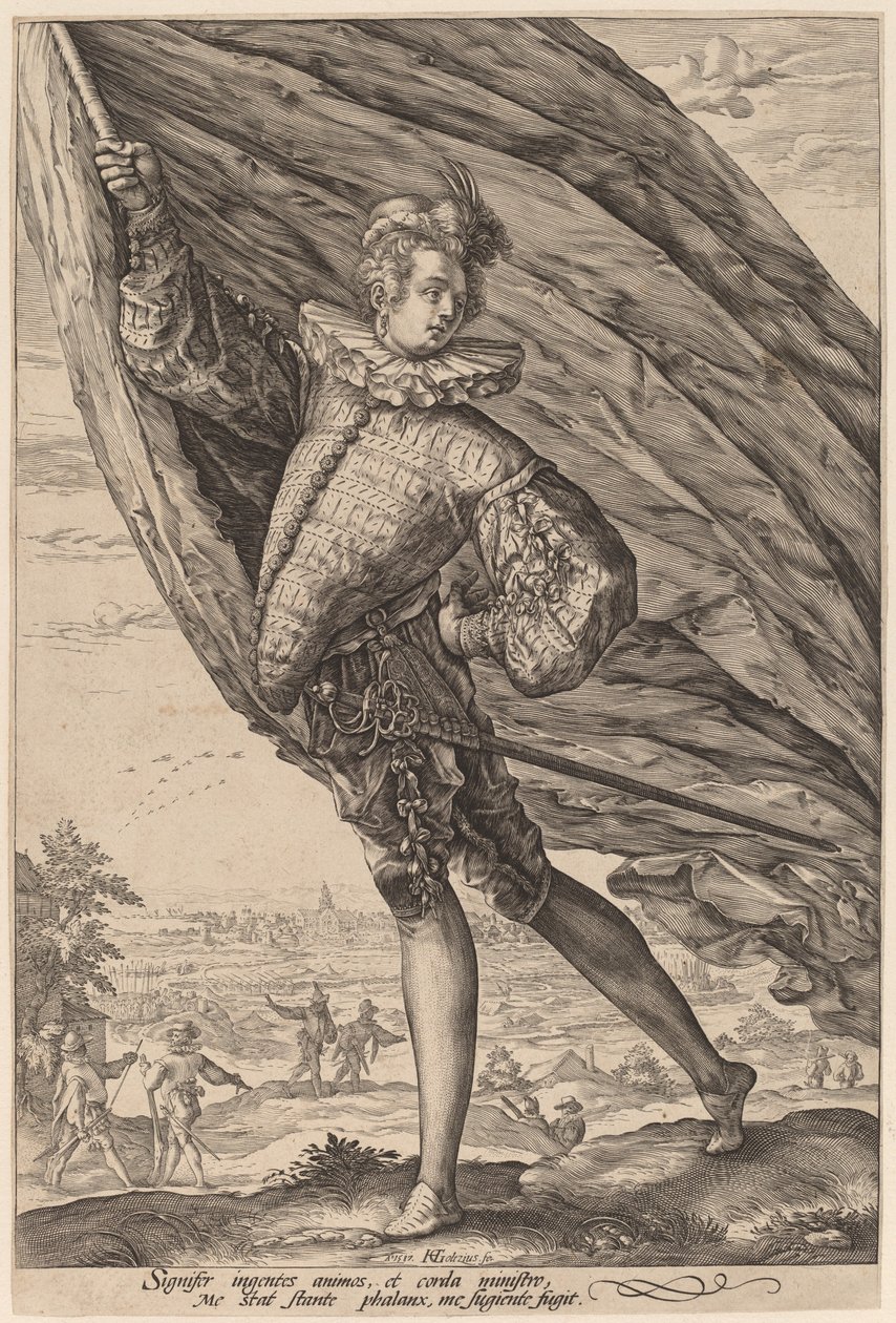 O porta-estandarte, virado para a esquerda de Hendrik Goltzius