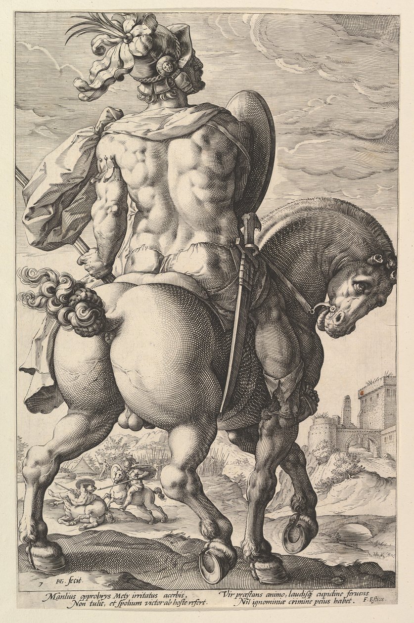 Titus Manlius, da série Os Heróis Romanos, 1586. de Hendrik Goltzius