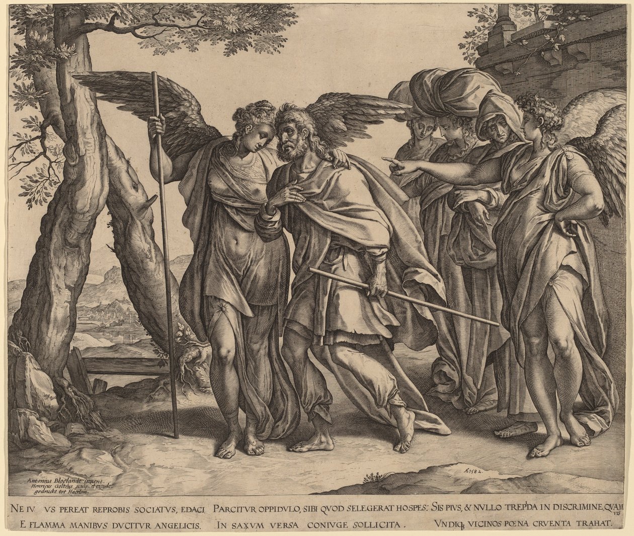 Ló e suas filhas deixando Sodoma de Hendrik Goltzius after Anthonie van Blocklandt