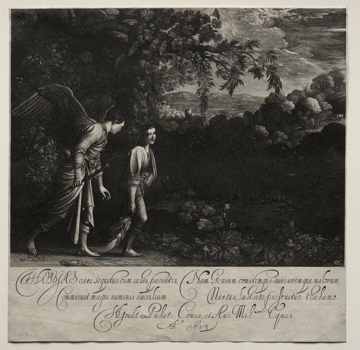 Tobias e o Anjo (prato grande) de Hendrik Goudt