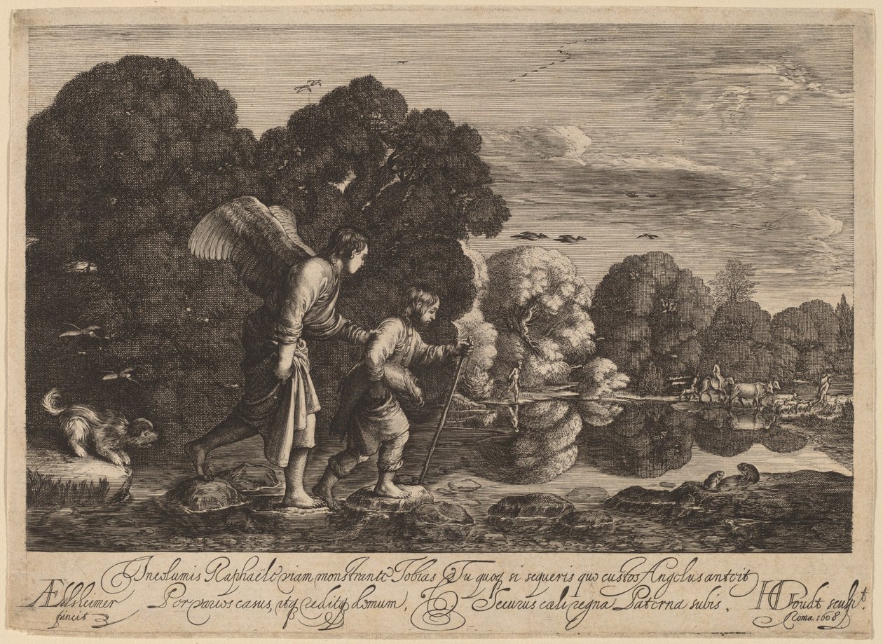 Tobias e o Anjo (O Pequeno Tobias) de Hendrik Goudt after Adam Elsheimer