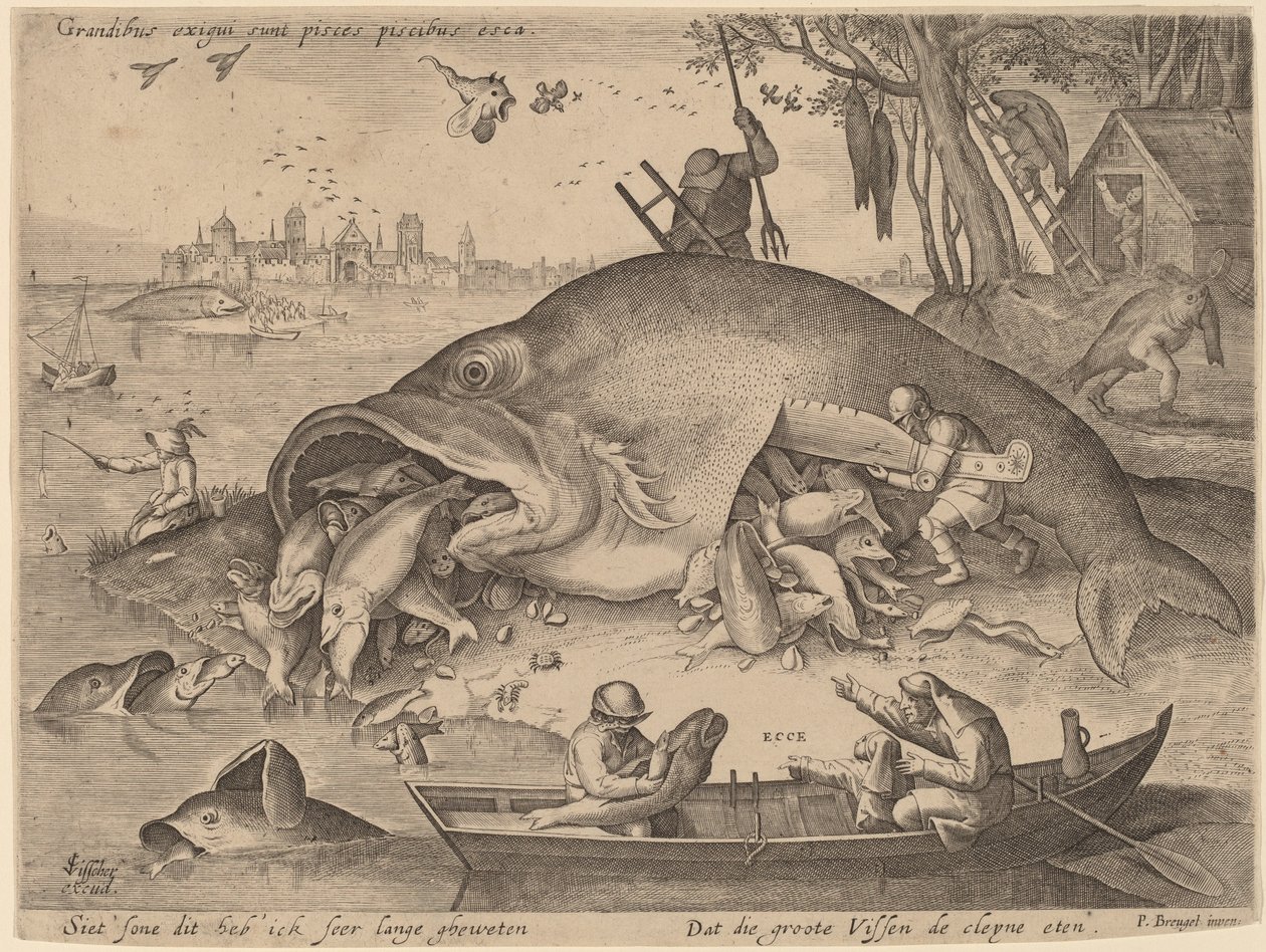 O peixe grande come o peixe pequeno de Hendrik Hondius after Pieter Bruegel the Elder