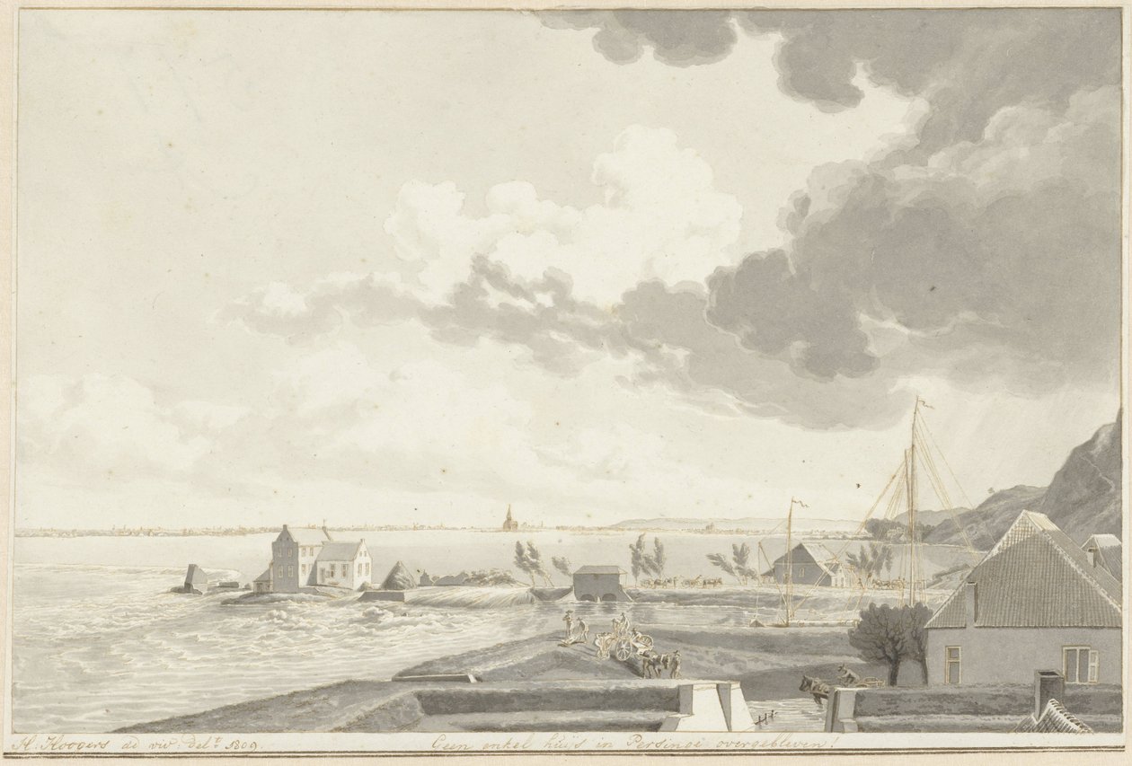 O Ooijpolder inundado com Persingen à distância, 1809 de Hendrik Hoogers (signed by artist)