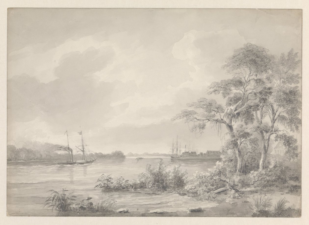 Forte Zeelandia visto a navegar no rio Suriname de Hendrik Huygens