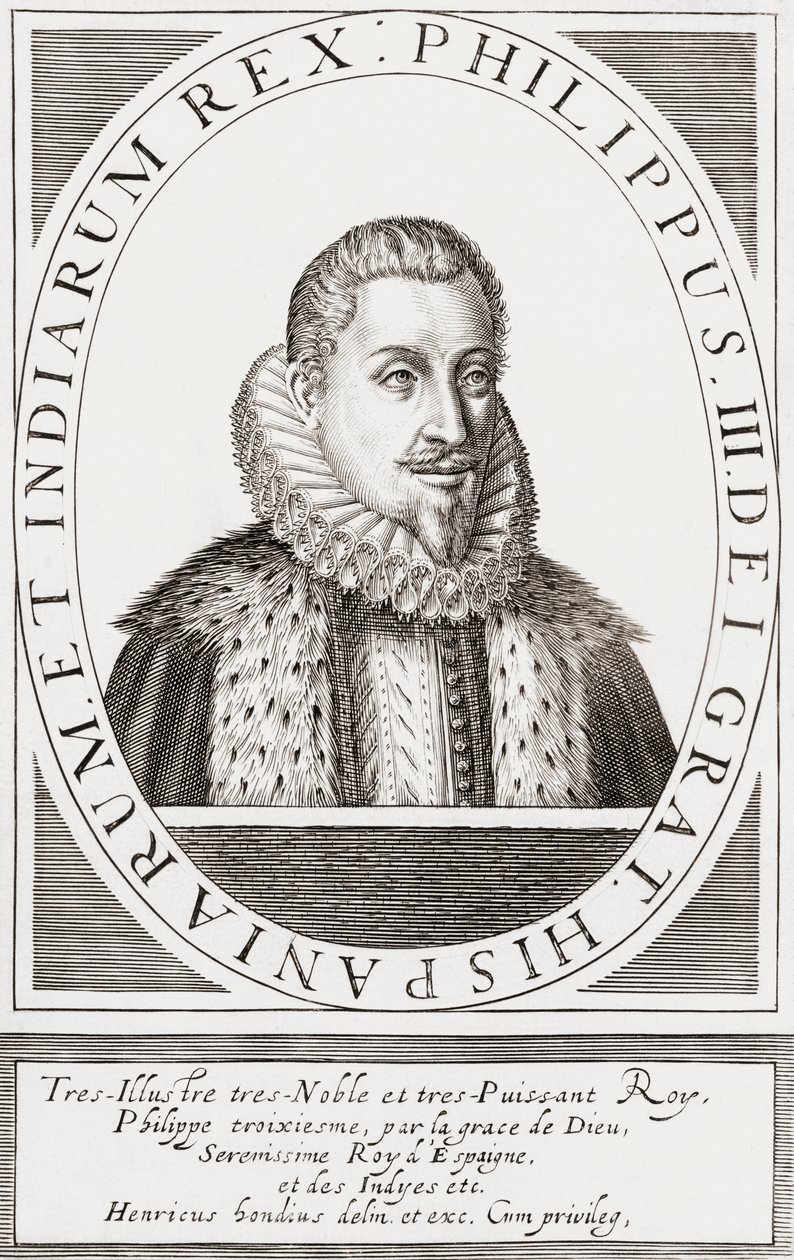 Rei Filipe III de Espanha e como Filipe II, Rei de Portugal, de Hendrik I (after) Hondius