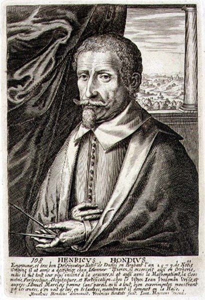 Auto-retrato, placa 108 de uma série de retratos de artistas, gravados por Frederik Bouttats II (fl.1643-76) (gravura) de Hendrik I (after) Hondius