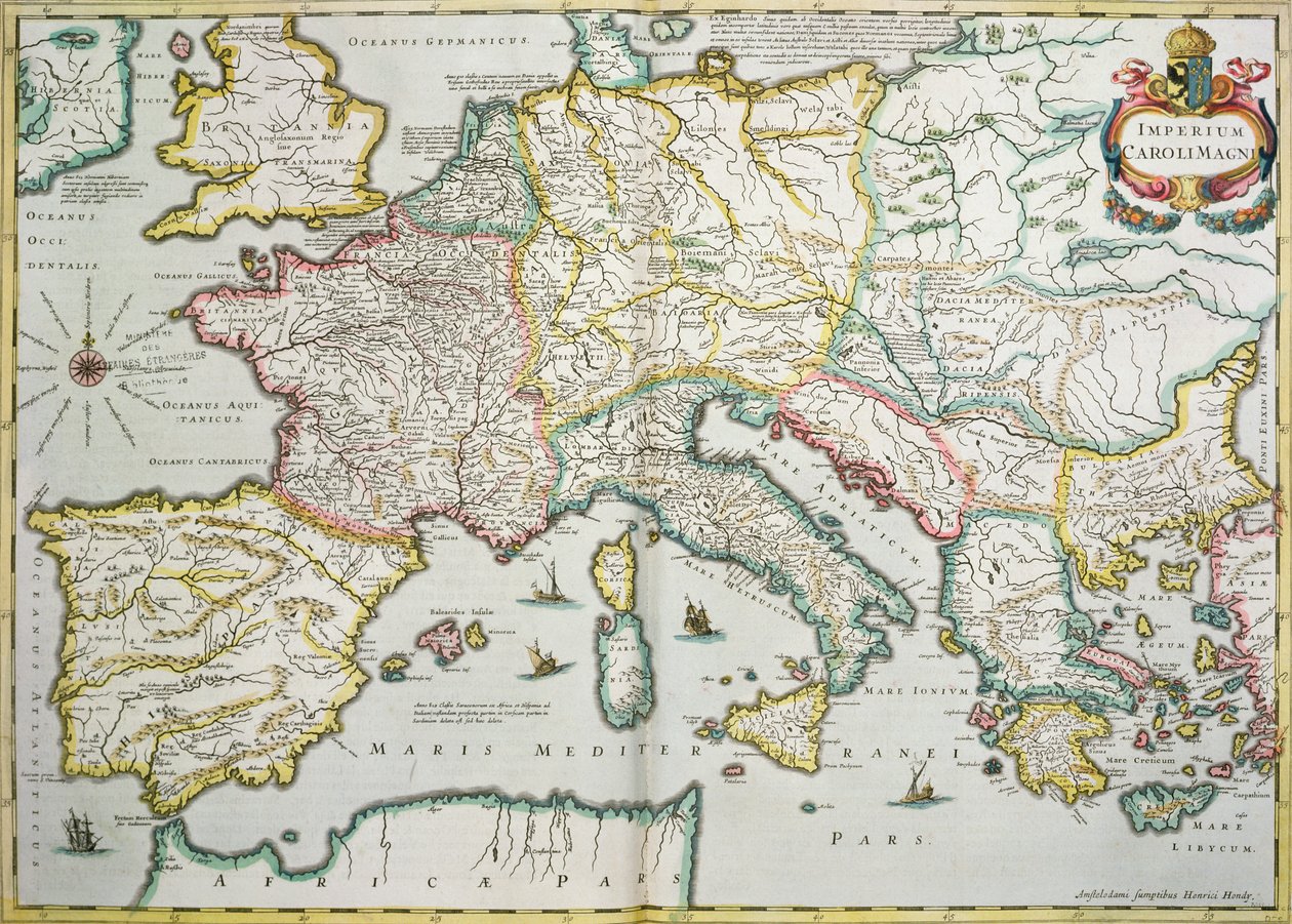 O Império de Carlos Magno (742-814) de &39;O Novo Teatro do Mundo&39;, 1639 de Hendrik I Hondius