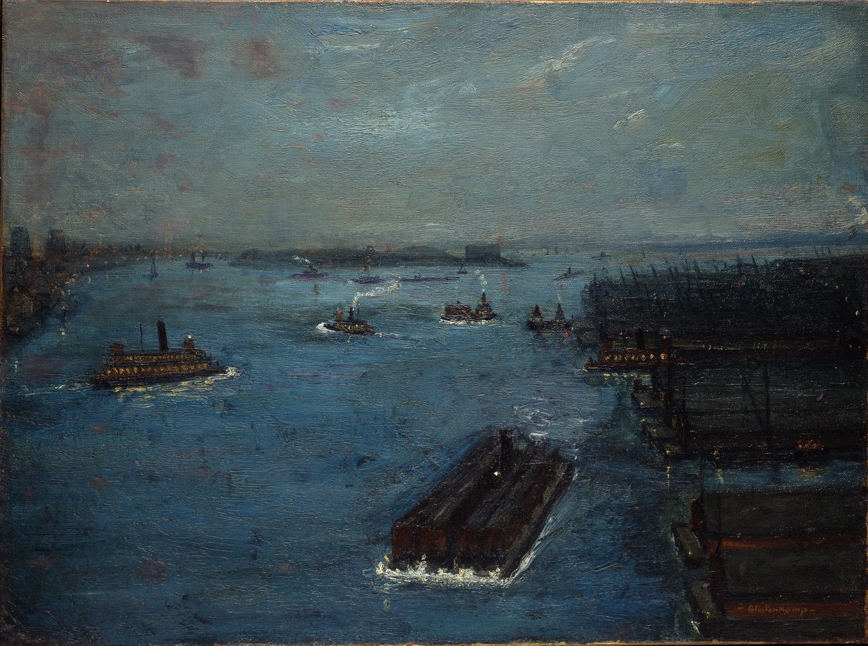 East River, início da noite, c.1908 (óleo sobre tela) de Hendrik J. Glintenkamp
