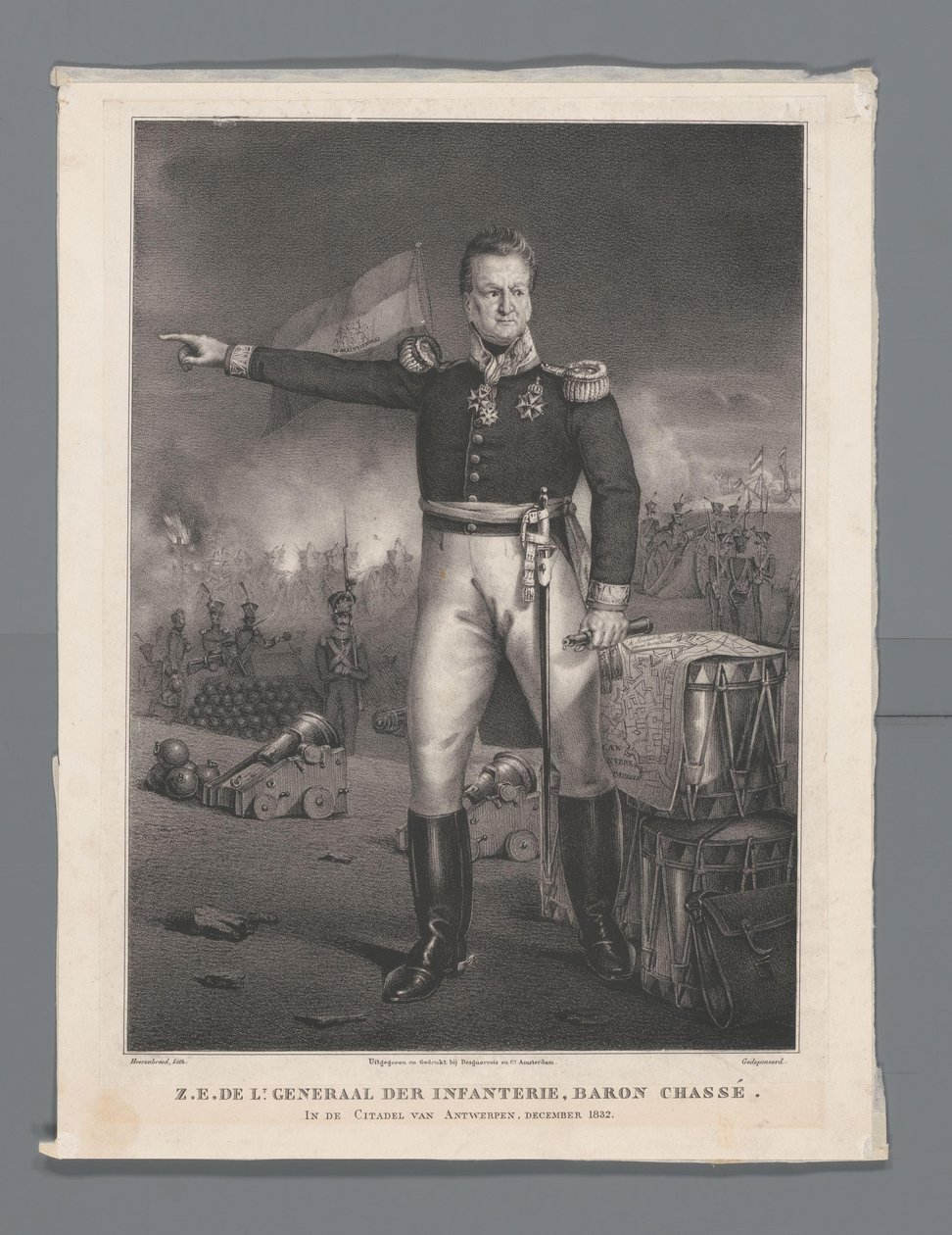 ELAS. O tenente General da Infantaria, Barão Chassé. Na Cidadela de Antuérpia, dezembro de 1832 (título no objeto) de Hendrik Jan Heerenbrood