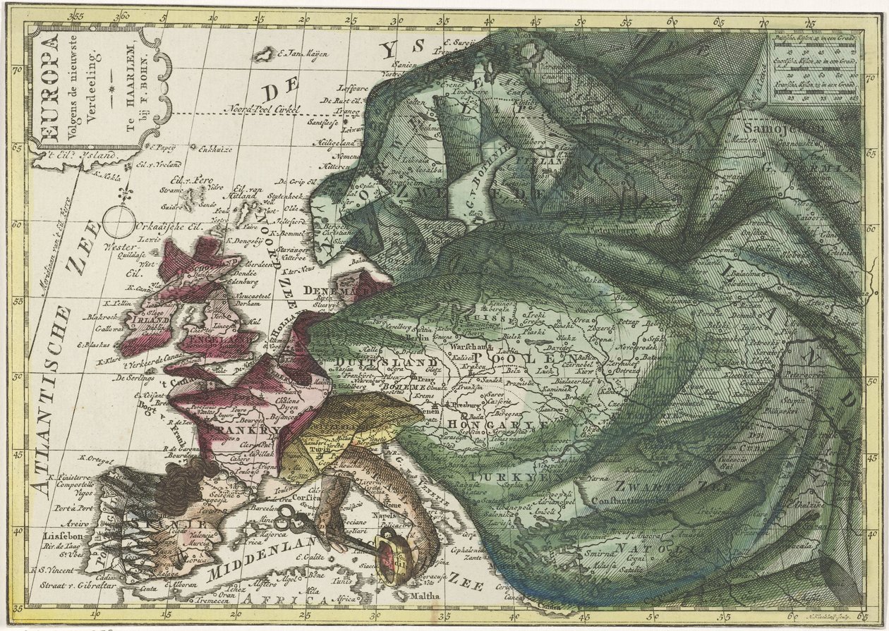 Mapa da Europa, colorido como Rainha
Europa de acordo com a última divisão (título sobre o objecto) de Hendrik Kloekhoff