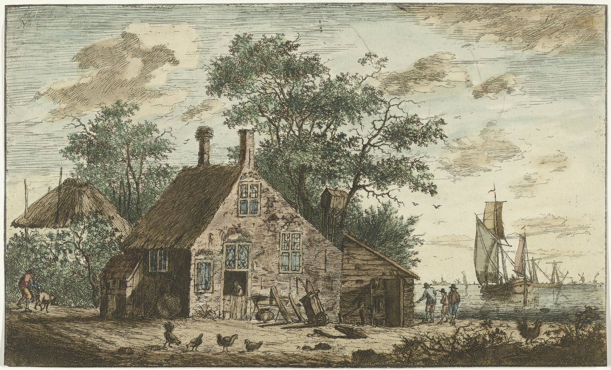 Casa de campo junto a um rio de Hendrik Kobell