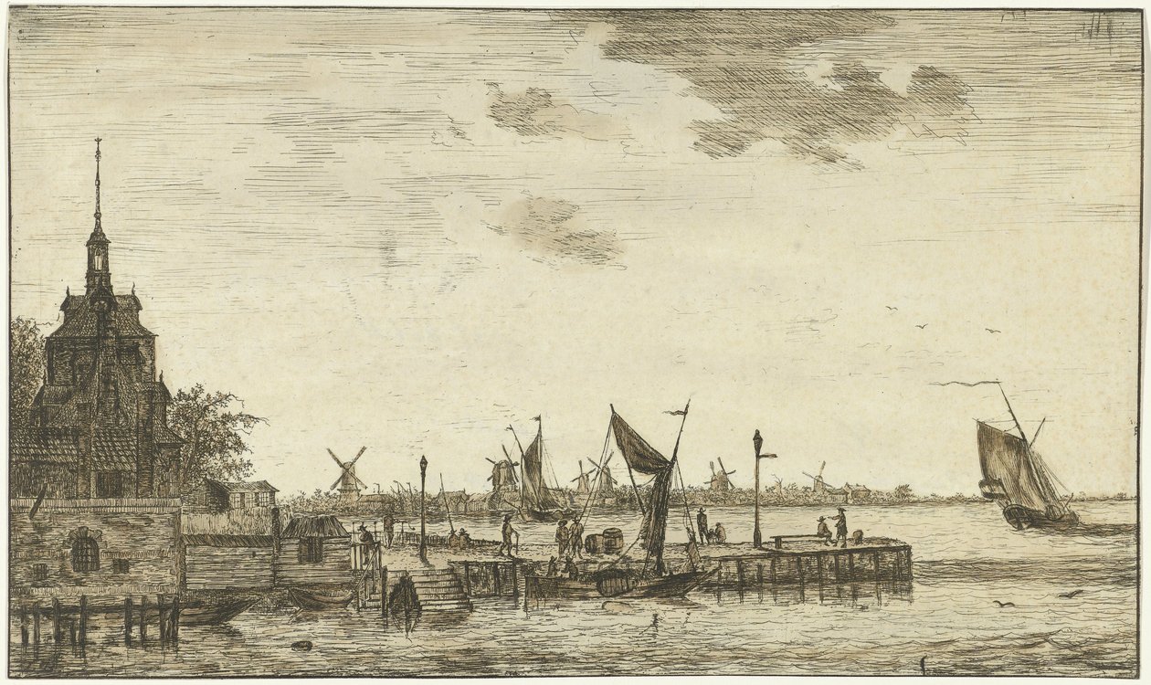 Vista do porto no Oude Hooft em Rotterdam de Hendrik Kobell