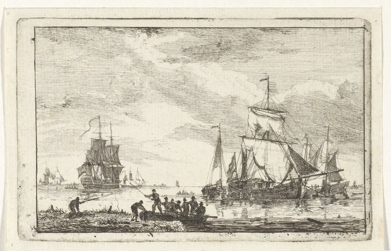 Vista do rio com pescadores de Hendrik Kobell