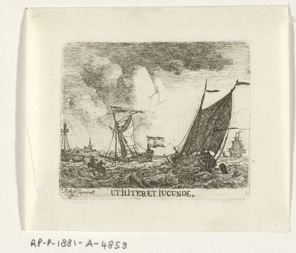Navios em água agitada
Utiliter et Jucunde (título sobre o objecto) de Hendrik Kobell