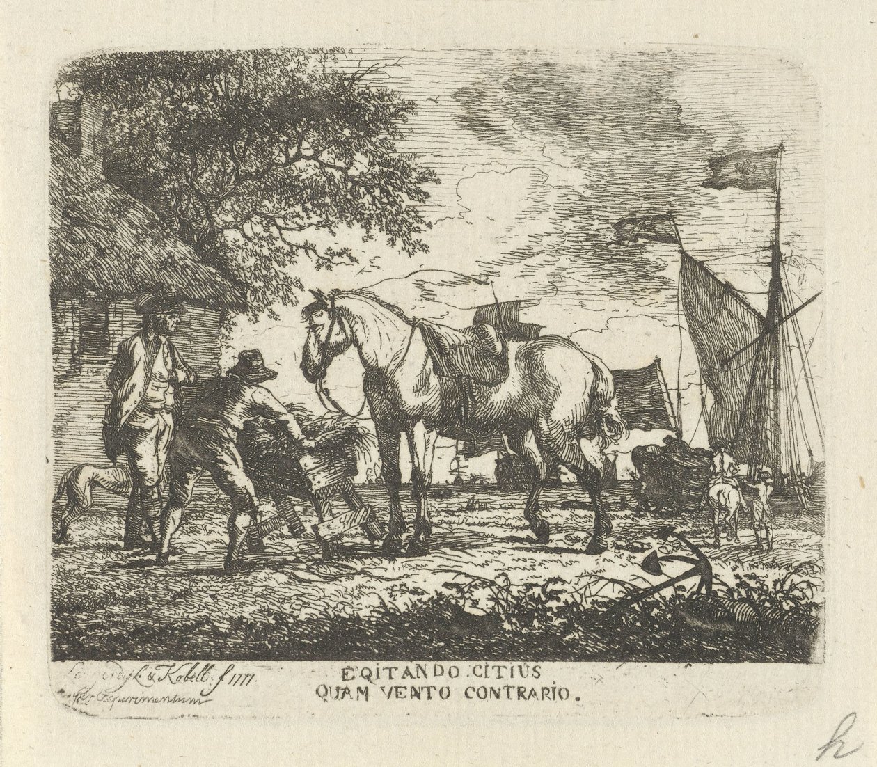 Alimentando o cavalo Egitando citius quam vento contrario (título no objeto) de Hendrik Kobell