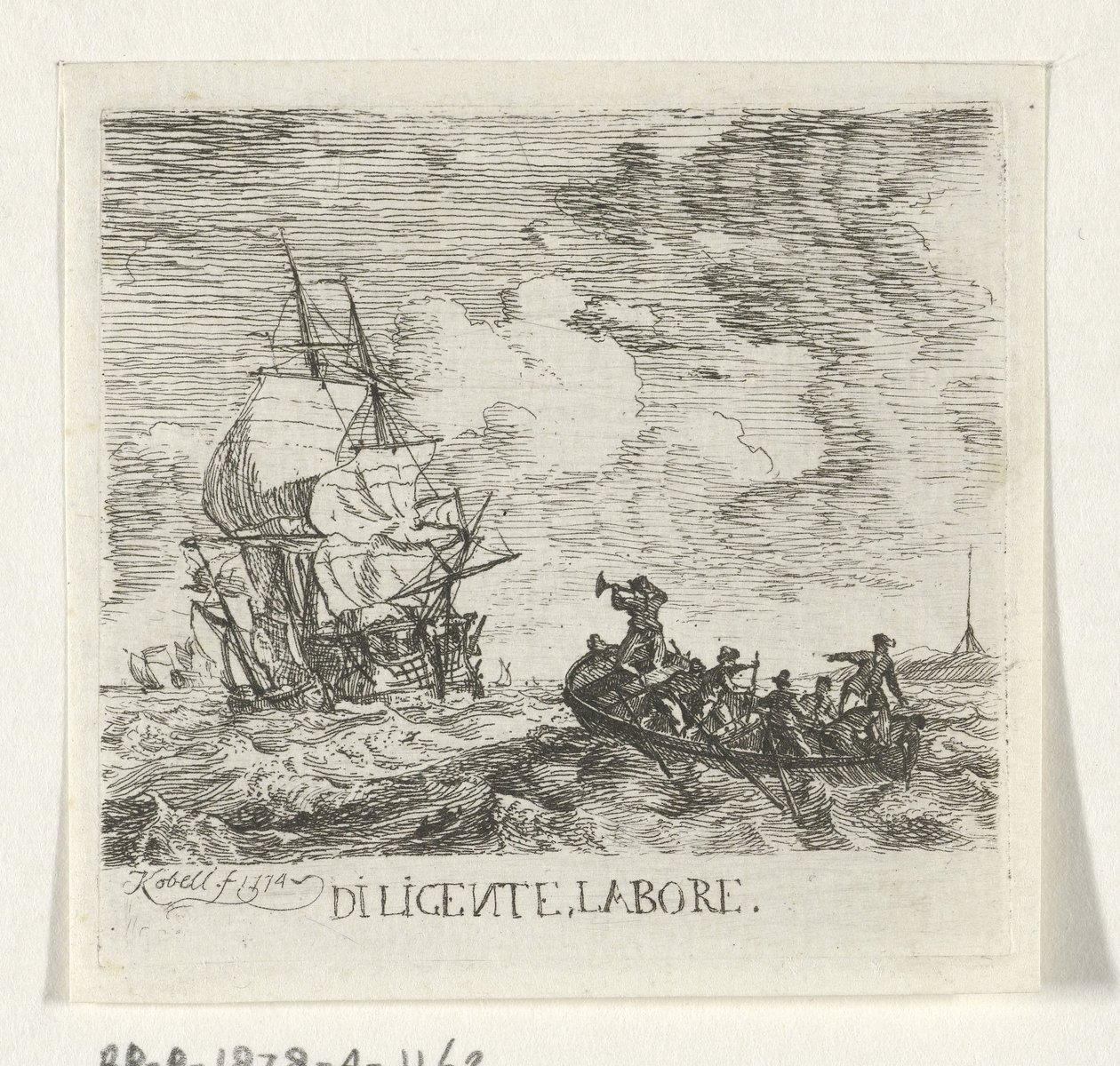 Água desolada com vários barcos
Diligente, labore (título sobre o objecto) de Hendrik Kobell