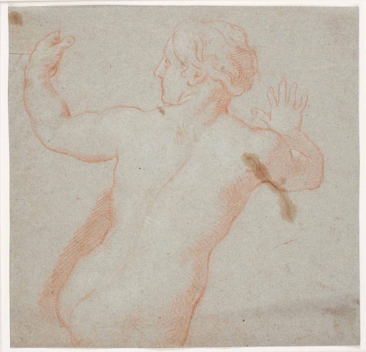 Mulher nua com os braços estendidos, vista de costas. (Uma ninfa em fuga) de Hendrik Krock