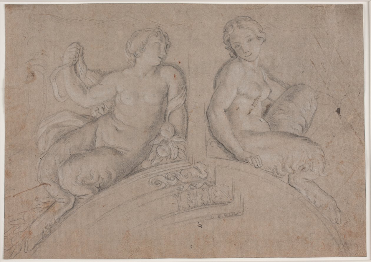 Duas figuras femininas de sátiros (faunos) em um arco segmentar de Hendrik Krock