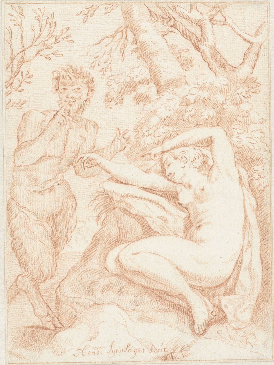 Satyr espias uma ninfa adormecida de Hendrik Lijnslager