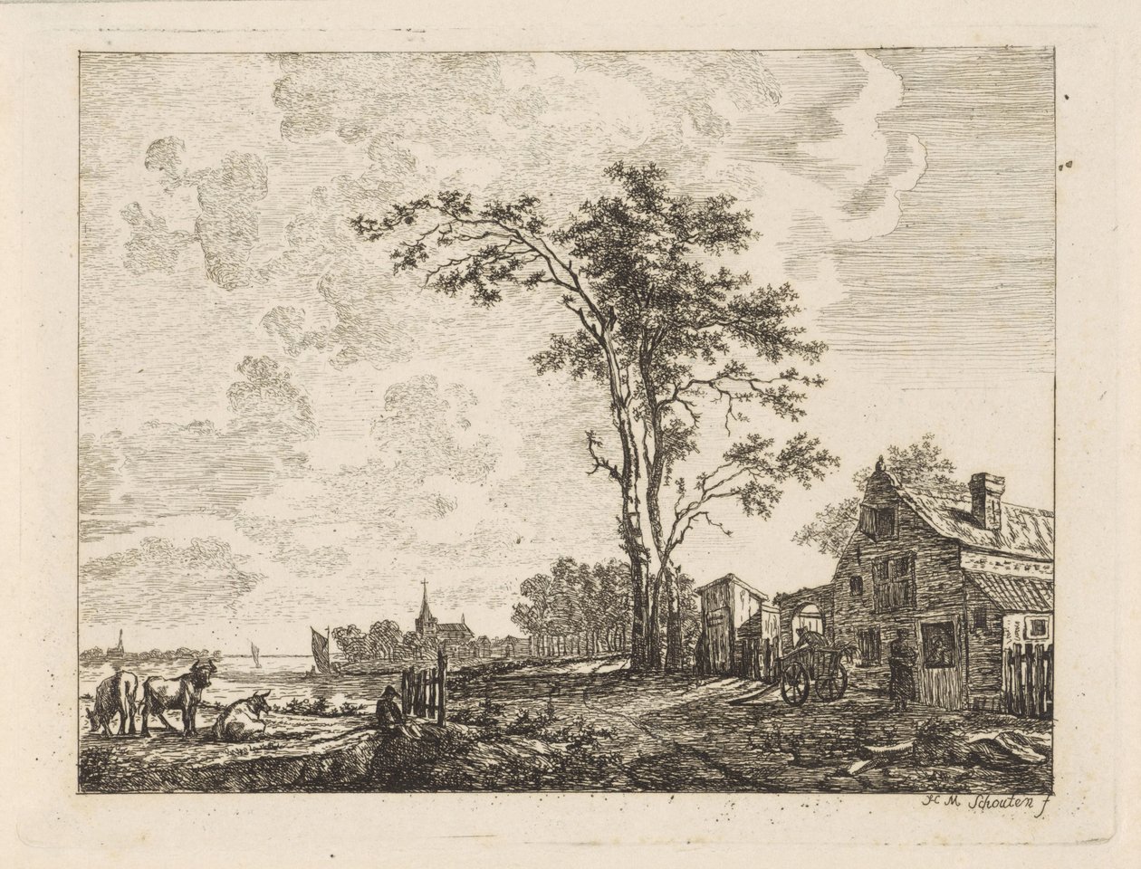 Paisagem com casa sobre um rio de Hendrik Marcus Schouten