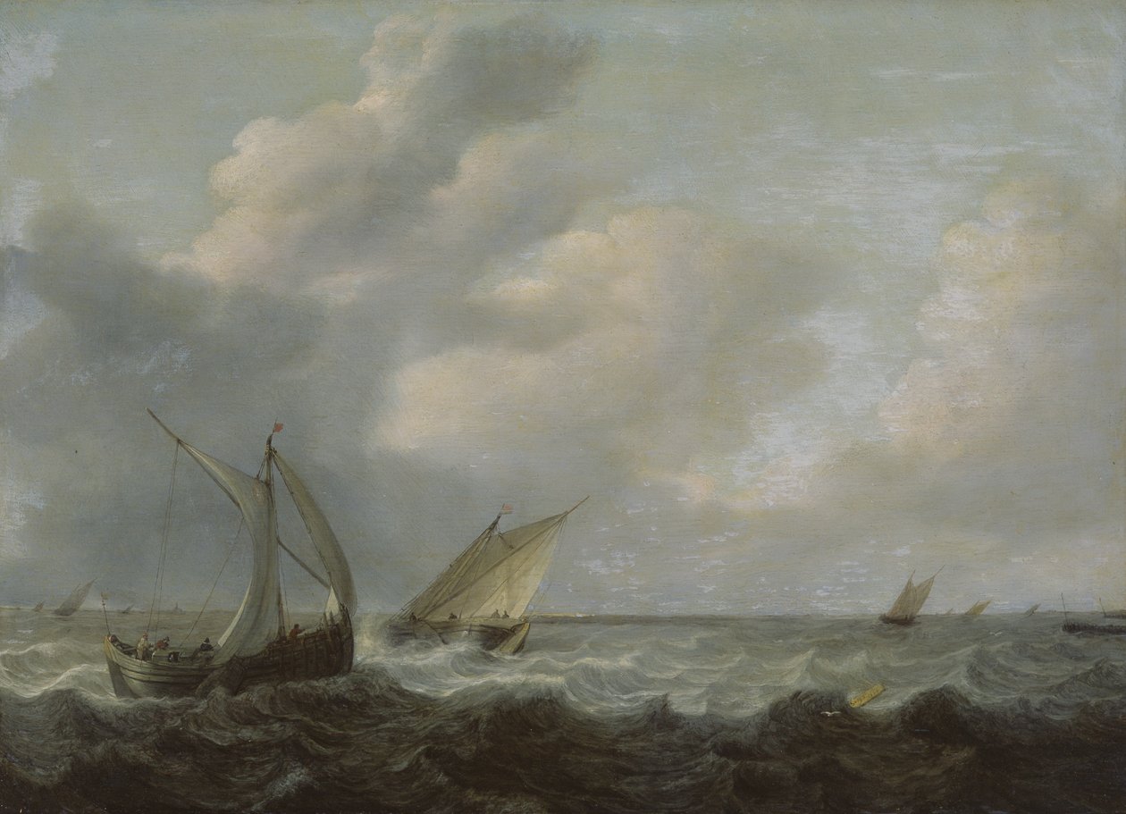 Barcos de pesca num mar agitado de Hendrik Martensz Sorgh