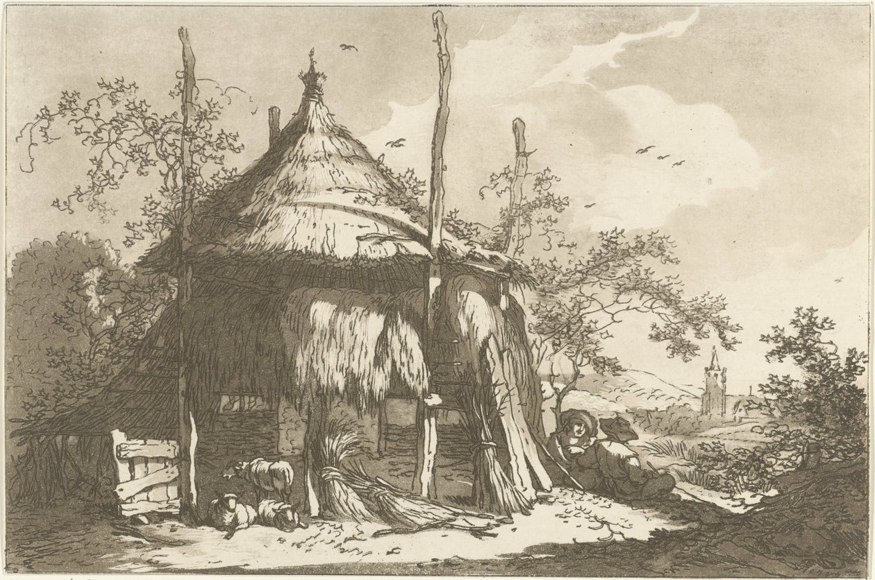 Herders bijeen hooiberg Doze desenhos calculados para uso de quem está aprendendo a desenhar paisagem (título da série) de Hendrik Meijer
