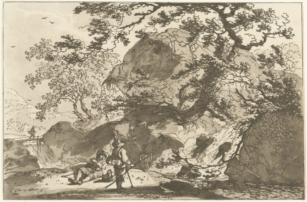 Landschap met een visser en een rustende man
Doze desenhos calculados para a utilização daqueles que estão a aprender a desenhar a paisagem (título da série) de Hendrik Meijer