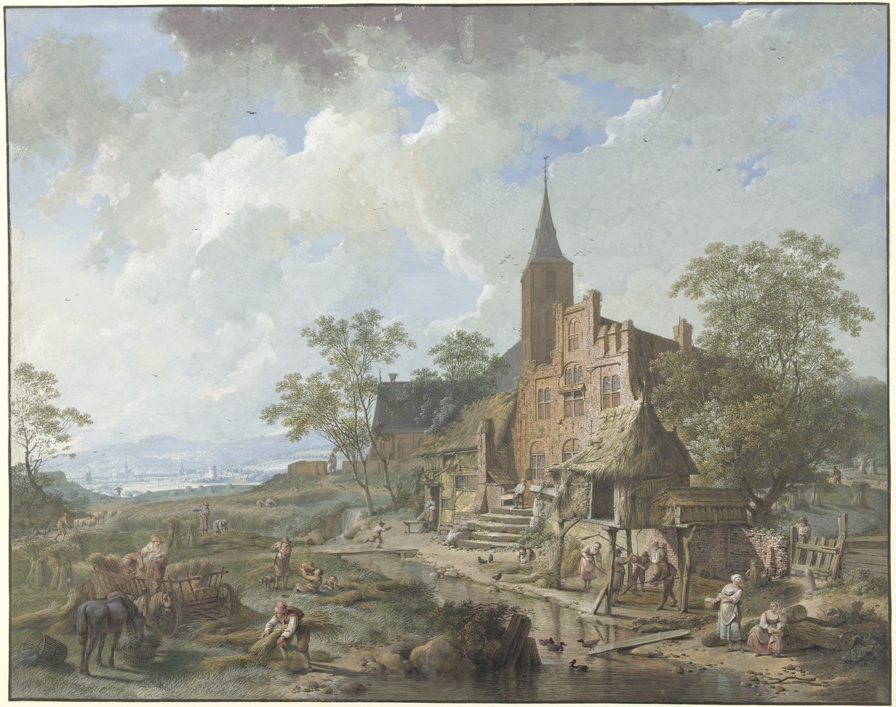 Colheita em uma vila em uma paisagem montanhosa de Hendrik Meijer