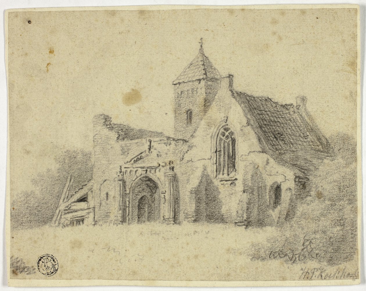 Igreja do país em ruínas de Hendrik Pieter Koekkoek