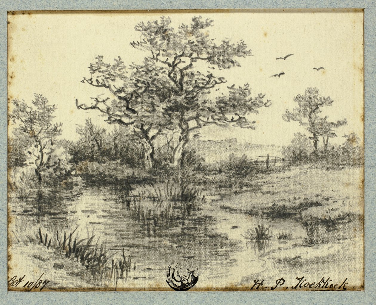 Árvores por Lagoa de Hendrik Pieter Koekkoek